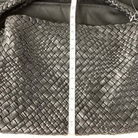 Falor Italy Handmade Black Woven Leather Large Shoulder Hobo Bag Magnetic Close - Picture 15 of 16
